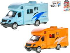 Auto karavan 11 cm kov spätný chod (modrá, oranžová, biela)