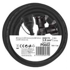EMOS Vonkajší predlžovací kábel 15 m P0602, 2 zásuvky, 230V, čierny 1901021500