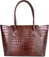 VegaLM Elegantná kabelka z pravej hovädzej kože s dezénom krokodíla v hnedej farbe