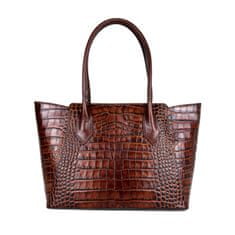 VegaLM Elegantná kabelka z pravej hovädzej kože s dezénom krokodíla v hnedej farbe