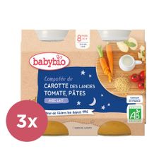 Babybio 3x Večerné menu mrkva a paradajky s cestovinami 2x 200 g