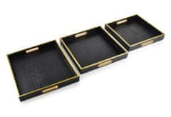 Mondex Súprava 3 štvorcových podnosov Blanche čierno-zlatá