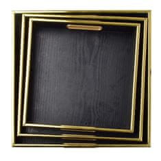 Mondex Súprava 3 štvorcových podnosov Blanche čierno-zlatá
