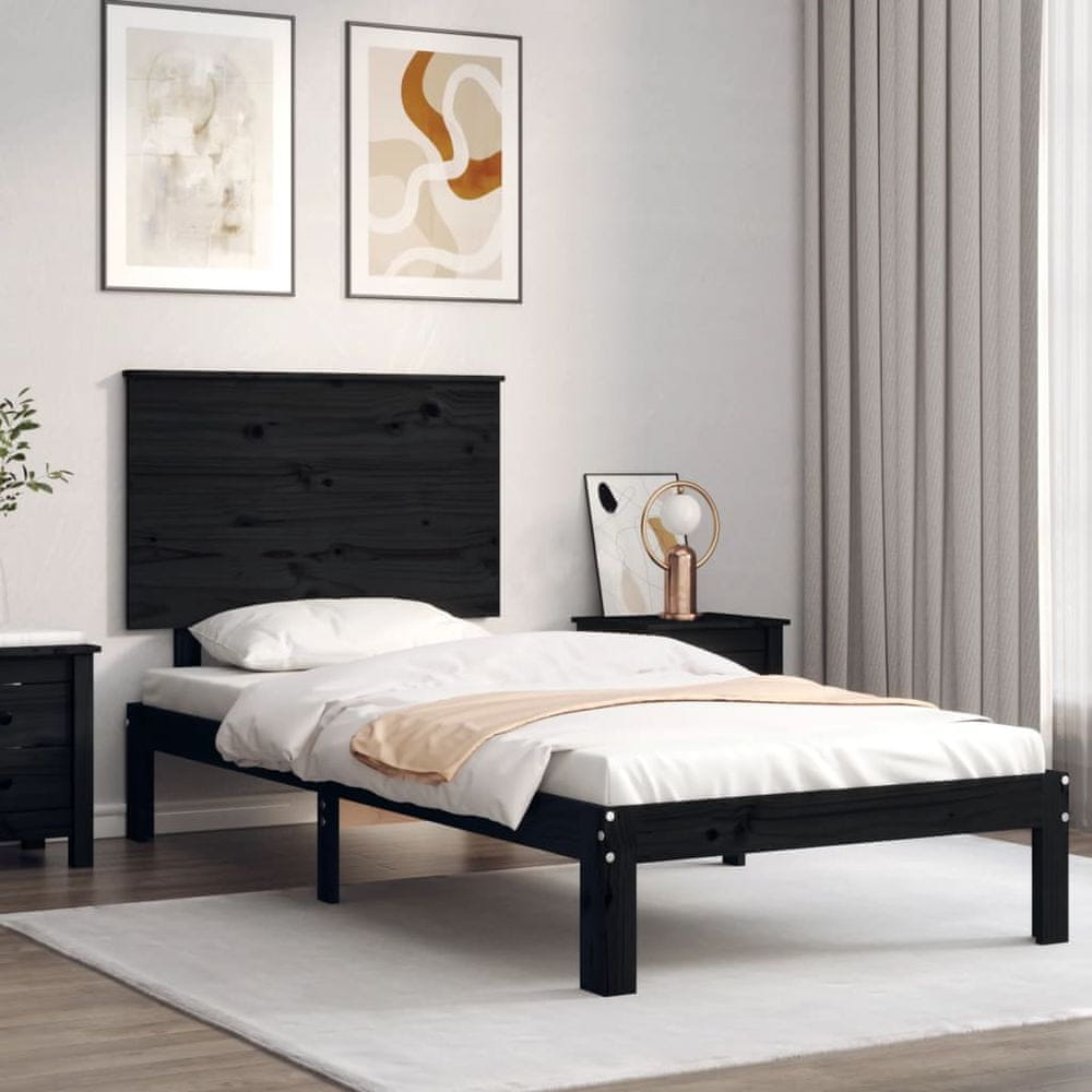 Petromila vidaXL Rám postele s čelom čierny 100x200 cm masívne drevo