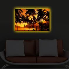 Wallity Maľba s LED osvetlením PALMY V ZÁPADU SLUNCE 36 45 x 70 cm