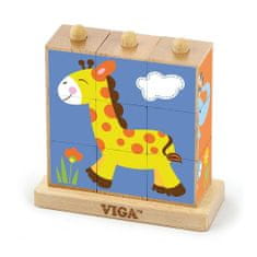 Viga Drevené puzzle kocky na stojane Zoo