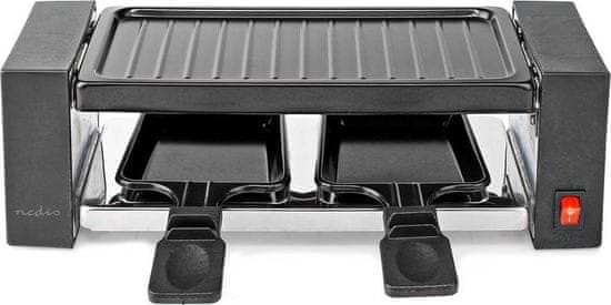 Nedis gurmánský raclette gril/ obdélníkový/ grilovací deska 23 x 10 cm/ pro 2 osoby/ špachtle/ nepřilnavý povrch/ černý
