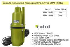 Extol Craft Čerpadlo membránové hlubinné 600 W 2000 l / hod. Extol 414175