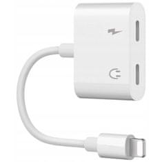 CO2 Telefónny adaptér Co2, konektorový kábel 2x pre iPhone, slúchadlá + nabíjanie, biely CO2-0063