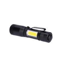 Solight LED kovové svietidlo Zoom 3W + COB, 150 + 60lm, AA, čierna