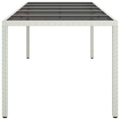 Vidaxl Záhradný stôl biely 250x100x75 cm polyratan a tvrdené sklo