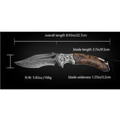 Oem Damaškový lovecký skladací nôž MASTERPIECE Raiden-Hnedá KP26660