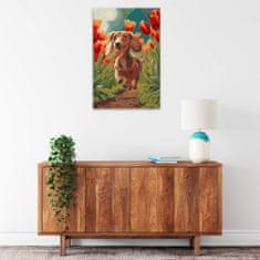 Maľovanie podľa čísel - Šťastný jazvečík - 40x60 cm, plátno vypnuté na rám