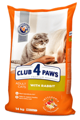 Club4Paws Premium pre dospelé mačky s králikom 14 kg + 1x set Club4Paws s hovadzim mäsom 340g
