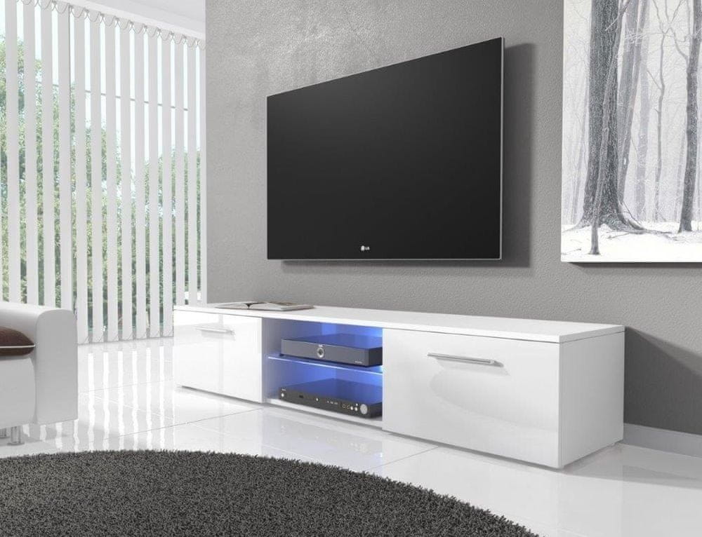 CASARREDO TV stolík RTV 03 s LED biela/biela lesk