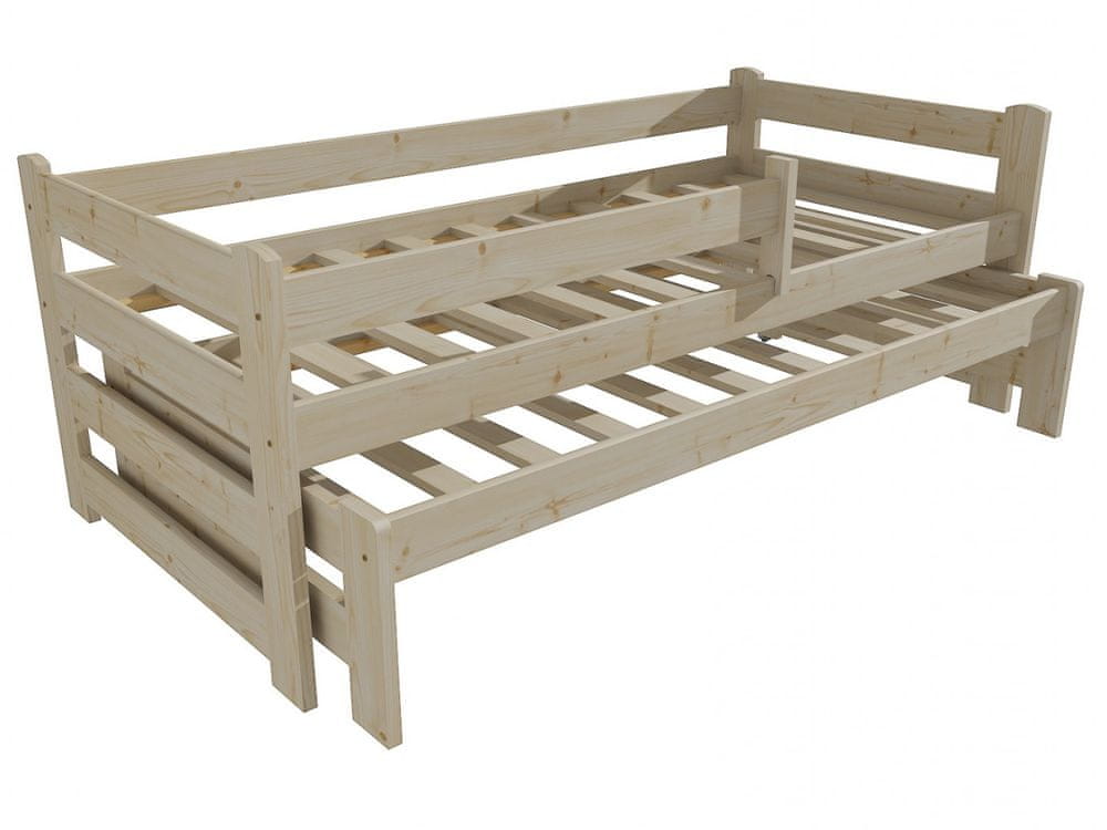 eoshop Detská posteľ s výsuvnou prístelkou DPV 001 so zábranou (Rozmer: 90 x 180 cm, Farba dreva: surové drevo)