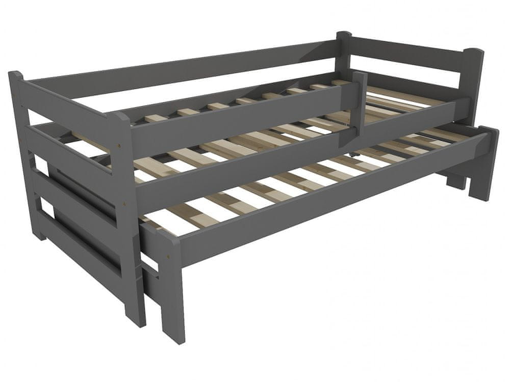 eoshop Detská posteľ s výsuvnou prístelkou DPV 001 so zábranou (Rozmer: 80 x 200 cm, Farba dreva: farba sivá)