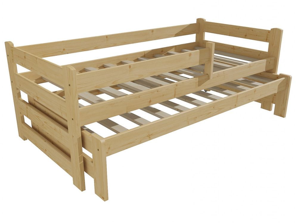eoshop Detská posteľ s výsuvnou prístelkou DPV 001 so zábranou (Rozmer: 90 x 200 cm, Farba dreva: bezfarebný lak)