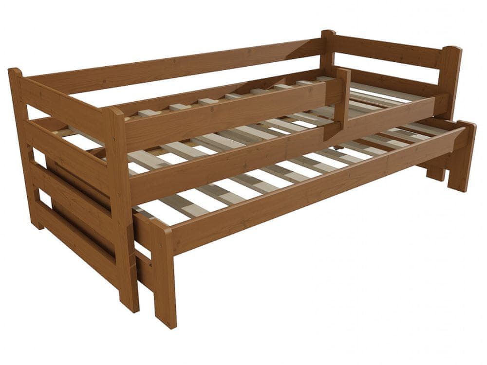 eoshop Detská posteľ s výsuvnou prístelkou DPV 001 so zábranou (Rozmer: 80 x 190 cm, Farba dreva: morenie dub)