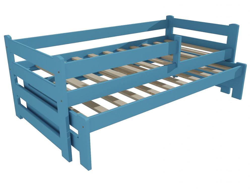 eoshop Detská posteľ s výsuvnou prístelkou DPV 001 so zábranou (Rozmer: 80 x 190 cm, Farba dreva: farba modrá)
