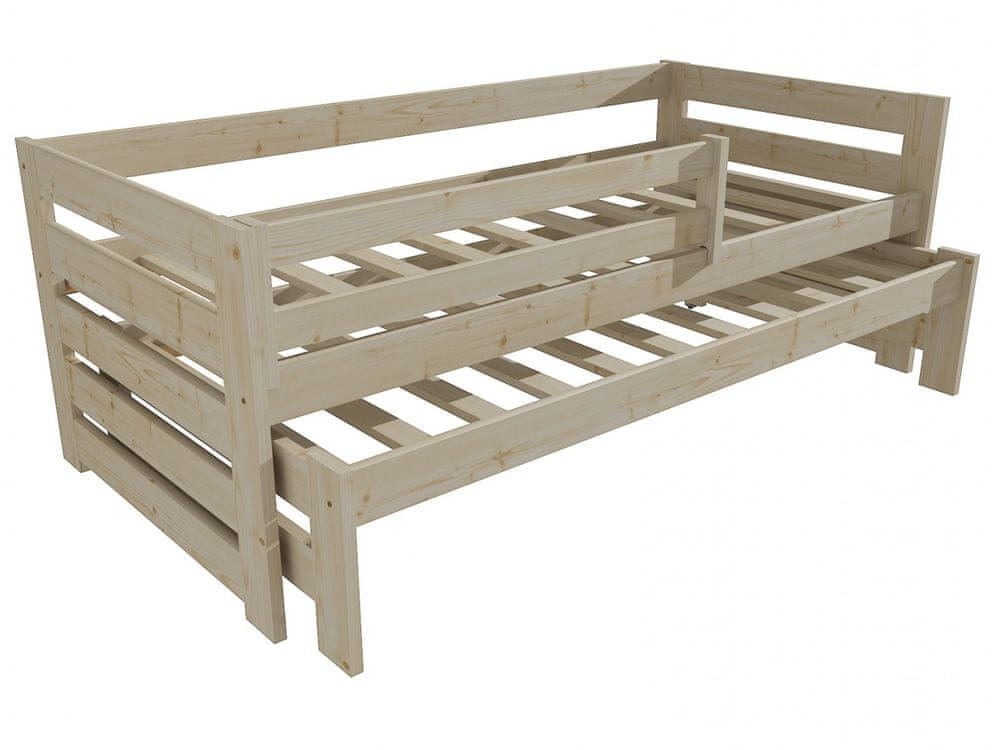 eoshop Detská posteľ s výsuvnou prístelkou DPV 007 so zábranou (Rozmer: 90 x 180 cm, Farba dreva: surové drevo)