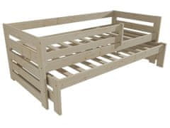eoshop Detská posteľ s výsuvnou prístelkou DPV 007 so zábranou (Rozmer: 90 x 200 cm, Farba dreva: surové drevo)