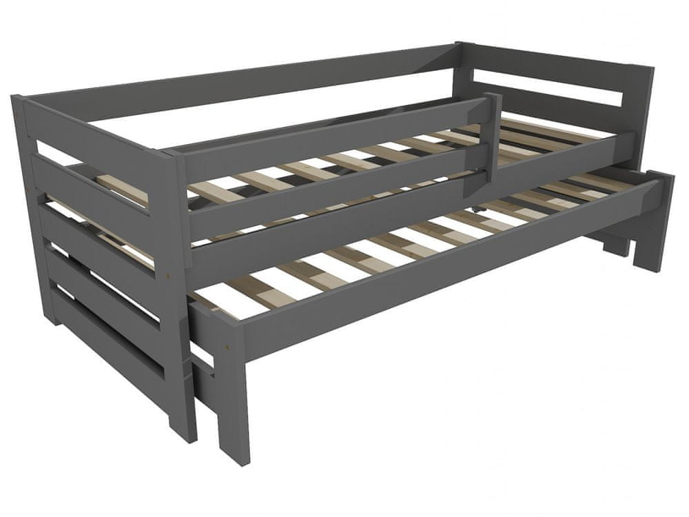 eoshop Detská posteľ s výsuvnou prístelkou DPV 007 so zábranou (Rozmer: 90 x 190 cm, Farba dreva: farba sivá)