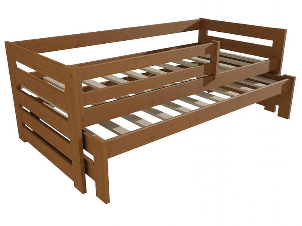 eoshop Detská posteľ s výsuvnou prístelkou DPV 007 so zábranou (Rozmer: 80 x 180 cm, Farba dreva: morenie dub)