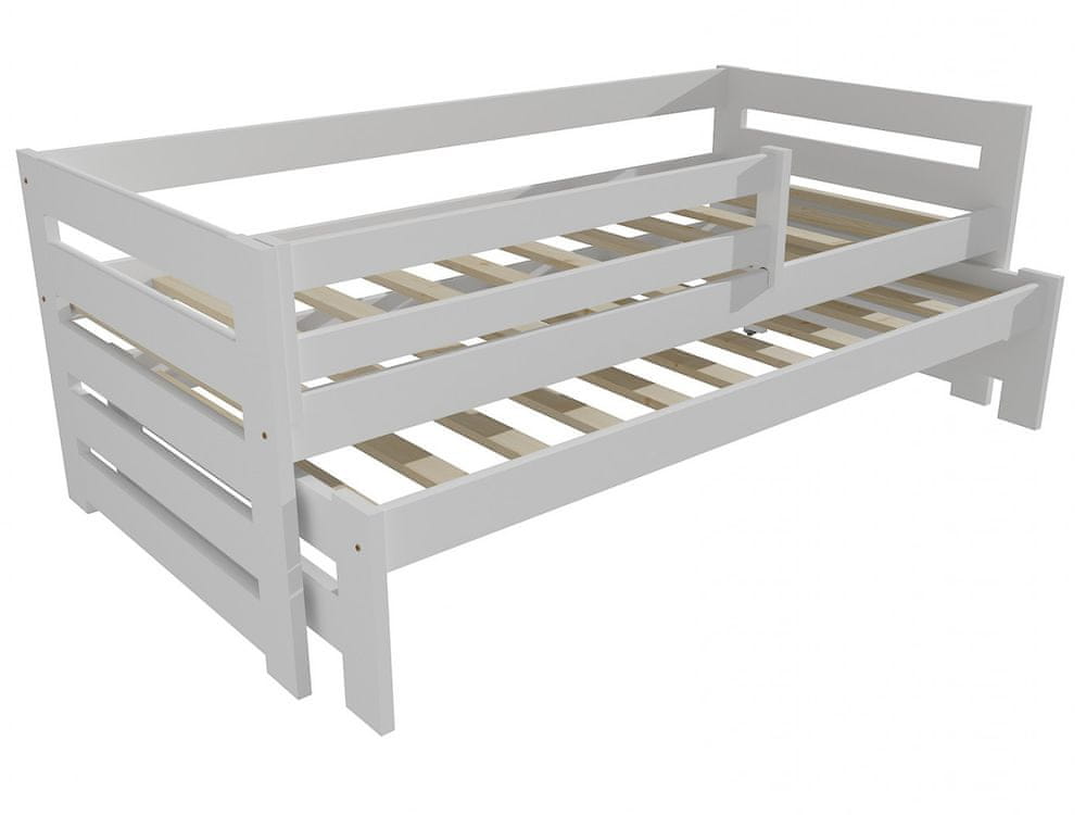 eoshop Detská posteľ s výsuvnou prístelkou DPV 007 so zábranou (Rozmer: 90 x 180 cm, Farba dreva: farba biela)