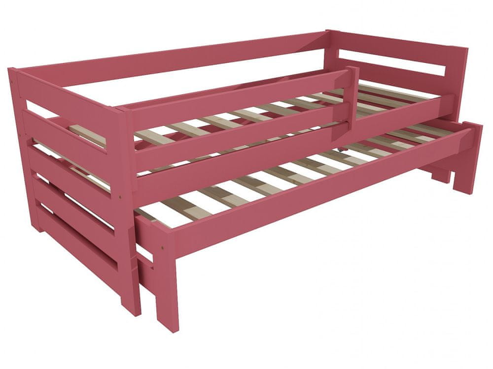 eoshop Detská posteľ s výsuvnou prístelkou DPV 007 so zábranou (Rozmer: 80 x 200 cm, Farba dreva: farba ružová)