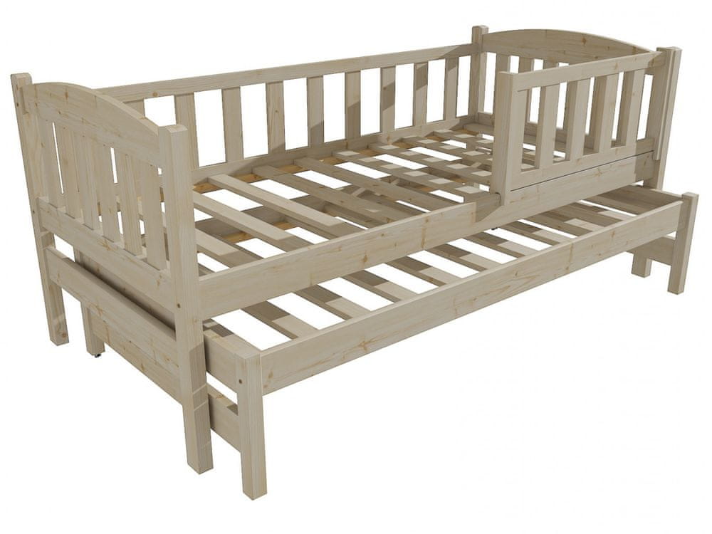 eoshop Detská posteľ s výsuvnou prístelkou DPV 013 so zábranou (Rozmer: 80 x 190 cm, Farba dreva: surové drevo)