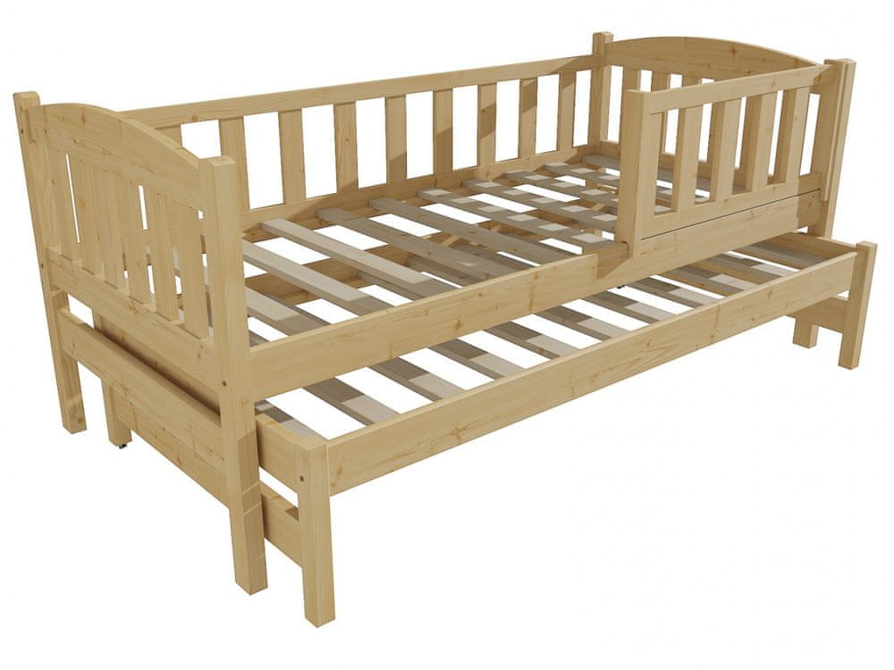 eoshop Detská posteľ s výsuvnou prístelkou DPV 013 so zábranou (Rozmer: 90 x 190 cm, Farba dreva: bezfarebný lak)