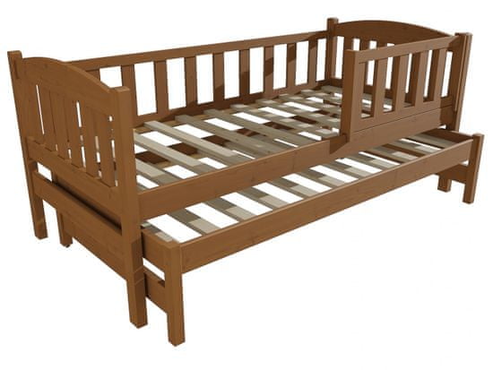 eoshop Detská posteľ s výsuvnou prístelkou DPV 013 so zábranou (Rozmer: 80 x 200 cm, Farba dreva: morenie dub)