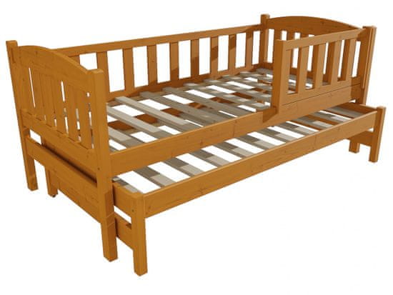 eoshop Detská posteľ s výsuvnou prístelkou DPV 013 so zábranou (Rozmer: 80 x 180 cm, Farba dreva: morenie jelša)