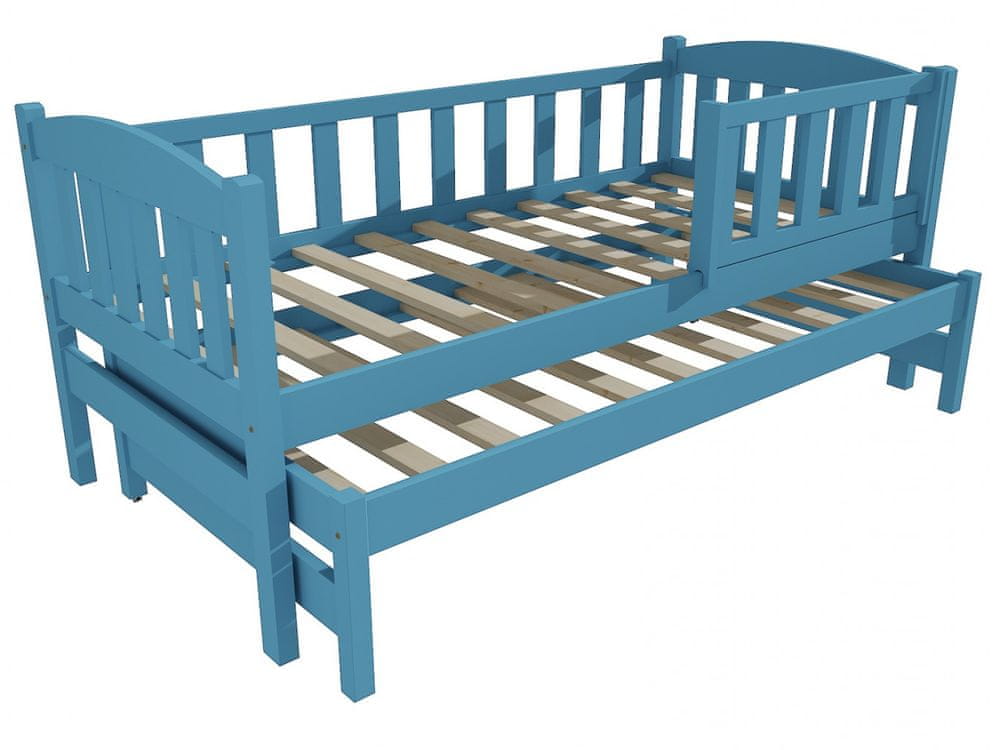 eoshop Detská posteľ s výsuvnou prístelkou DPV 013 so zábranou (Rozmer: 90 x 180 cm, Farba dreva: farba modrá)