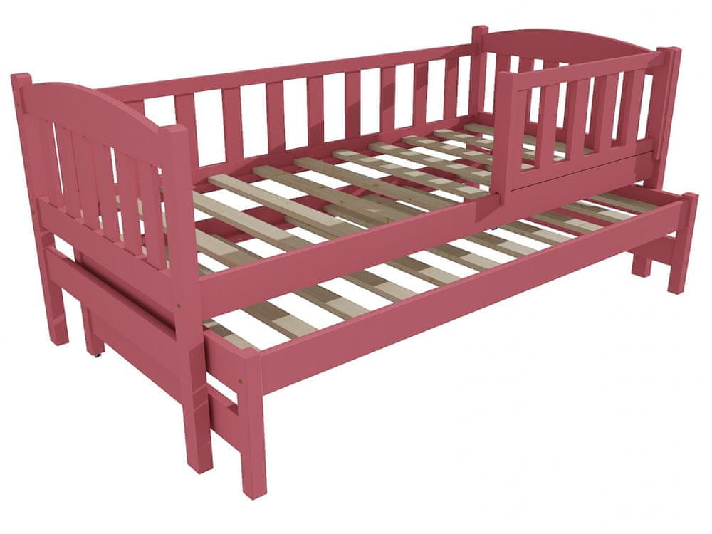 eoshop Detská posteľ s výsuvnou prístelkou DPV 013 so zábranou (Rozmer: 80 x 190 cm, Farba dreva: farba ružová)
