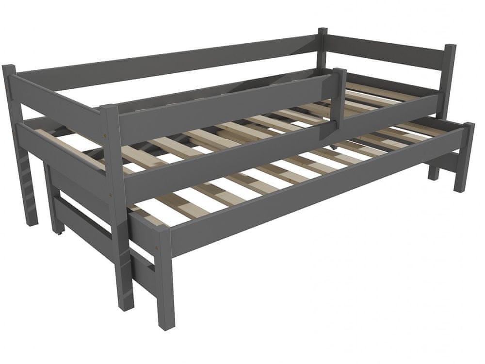 eoshop Detská posteľ s výsuvnou prístelkou DPV 017 so zábranou (Rozmer: 80 x 180 cm, Farba dreva: farba sivá)
