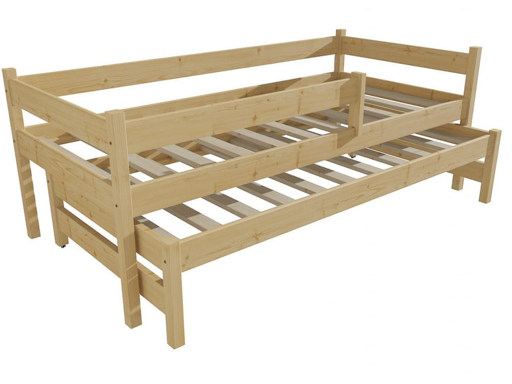 eoshop Detská posteľ s výsuvnou prístelkou DPV 017 so zábranou (Rozmer: 80 x 190 cm, Farba dreva: bezfarebný lak)