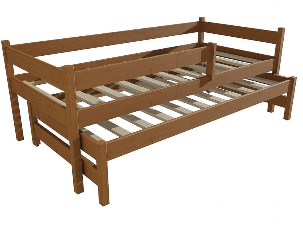 eoshop Detská posteľ s výsuvnou prístelkou DPV 017 so zábranou (Rozmer: 80 x 200 cm, Farba dreva: morenie dub)