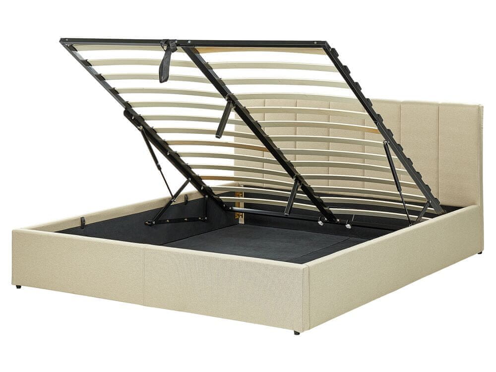 Beliani Čalúnená posteľ s úložným priestorom 160 x 200 cm béžová DREUX