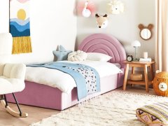 Beliani Zamatová posteľ s úložným priestorom 90 x 200 cm ružová ANET