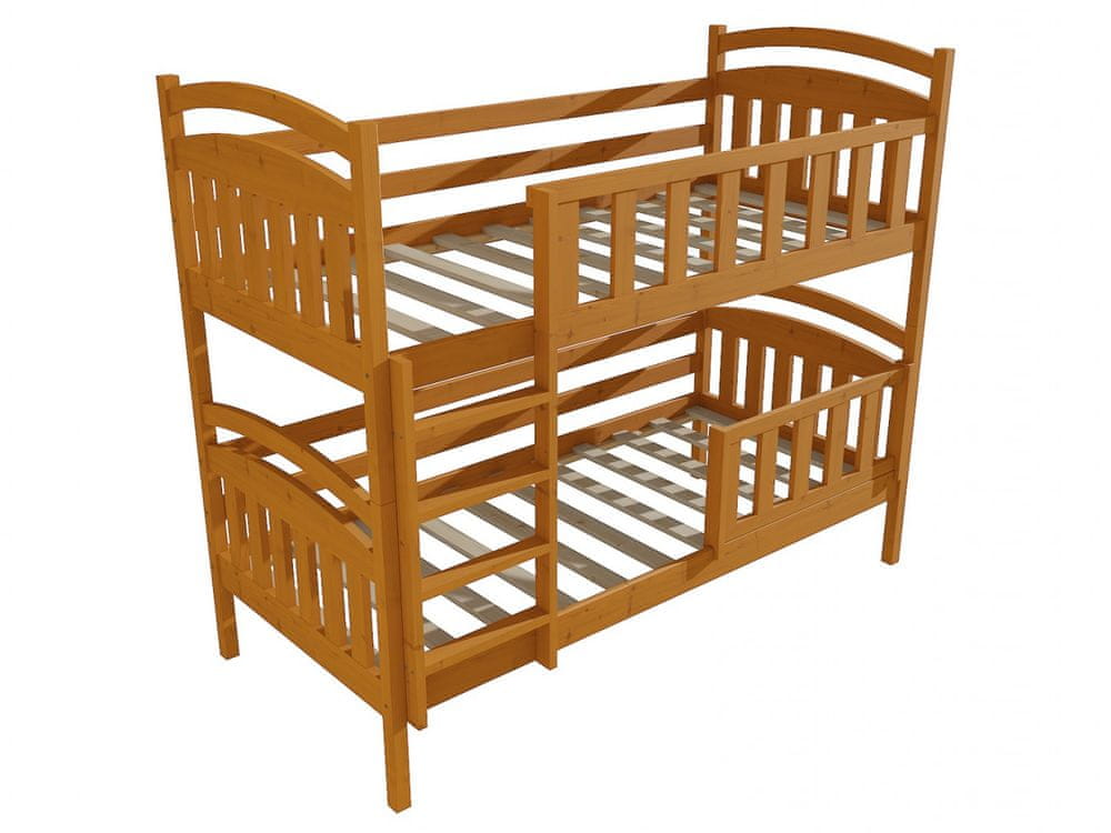 eoshop Poschodová posteľ PP 005 so zábranou (Rozmer: 80 x 190 cm, Priestor medzi lôžkami: 100 cm, Farba dreva: morenie jelša)