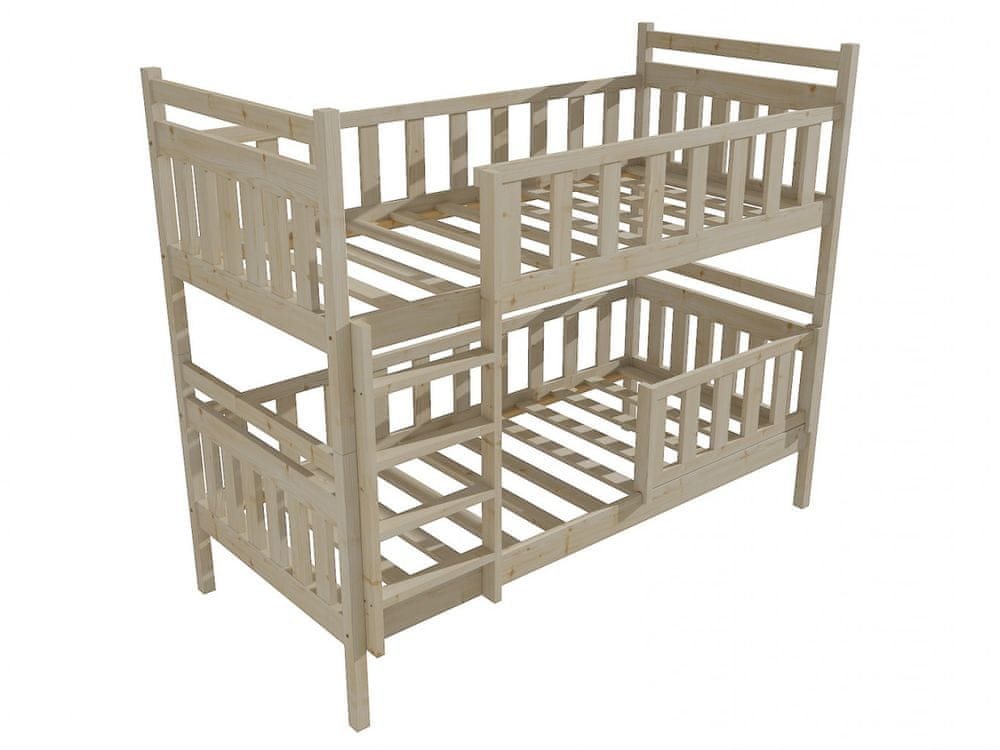 eoshop Poschodová posteľ PP 009 so zábranou (Rozmer: 90 x 180 cm, Priestor medzi lôžkami: 90 cm, Farba dreva: surové drevo)