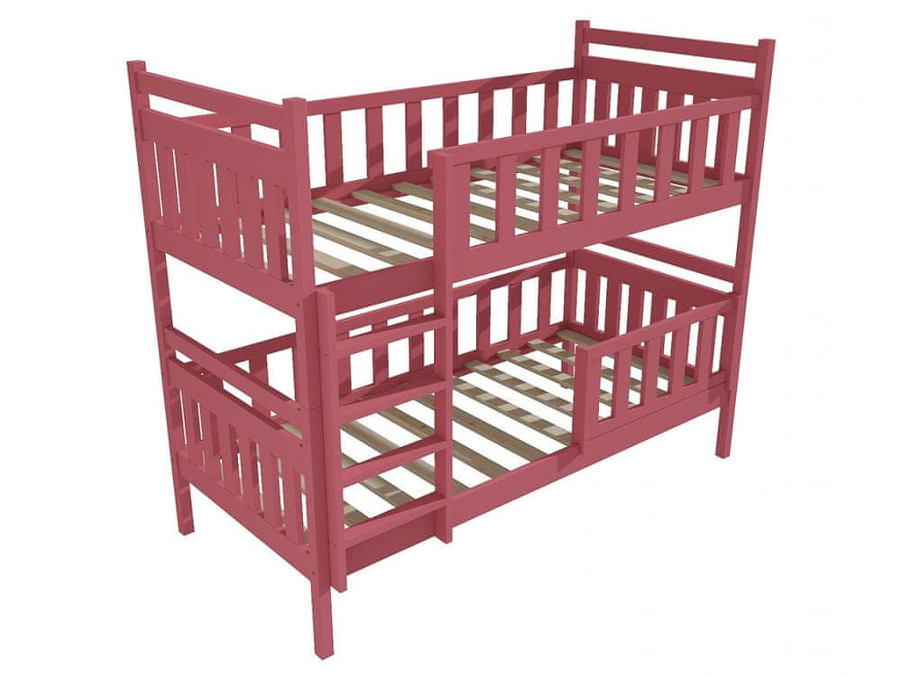 eoshop Poschodová posteľ PP 009 so zábranou (Rozmer: 80 x 200 cm, Priestor medzi lôžkami: 100 cm, Farba dreva: farba ružová)
