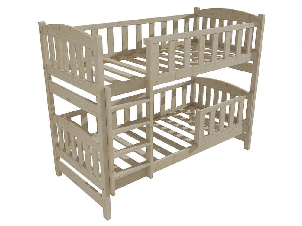 eoshop Poschodová posteľ PP 013 so zábranou (Rozmer: 90 x 200 cm, Priestor medzi lôžkami: 80 cm, Farba dreva: surové drevo)