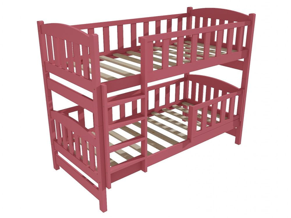 eoshop Poschodová posteľ PP 013 so zábranou (Rozmer: 90 x 200 cm, Priestor medzi lôžkami: 100 cm, Farba dreva: farba ružová)