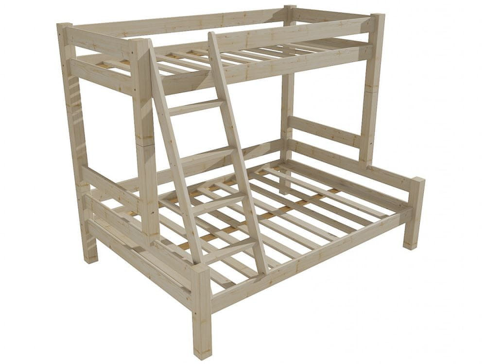 eoshop Poschodová posteľ s rozšíreným spodným lôžkom 8X8 06A (Rozmer: 90/160 x 180 cm, Farba dreva: surové drevo)