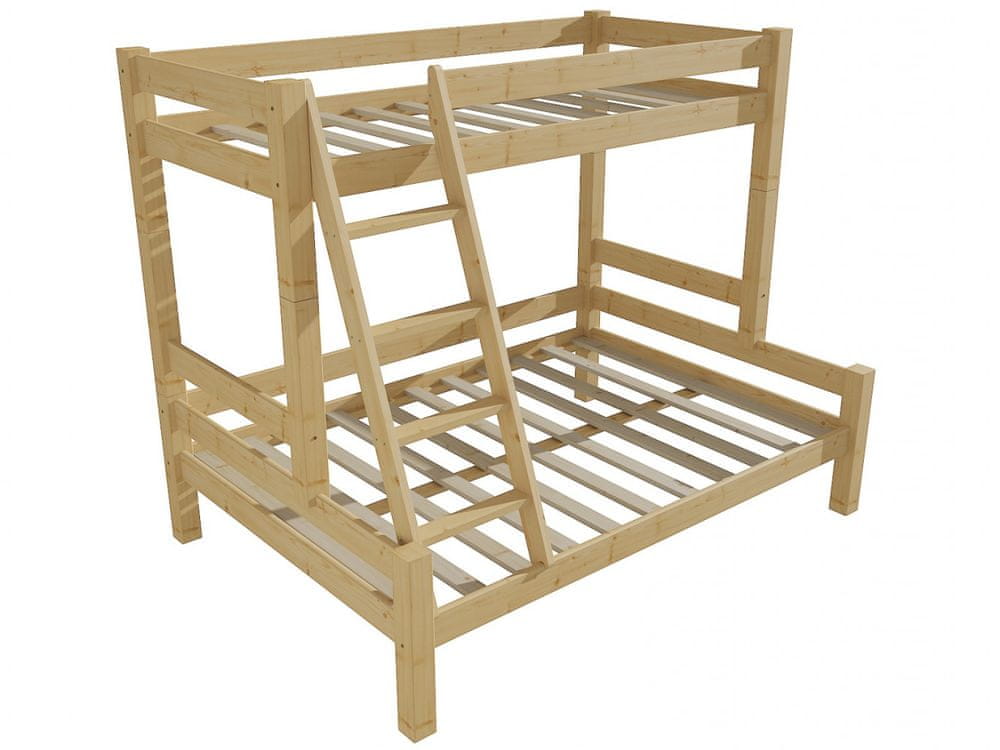 eoshop Poschodová posteľ s rozšíreným spodným lôžkom 8X8 06A (Rozmer: 90/120 x 200 cm, Farba dreva: bezfarebný lak)