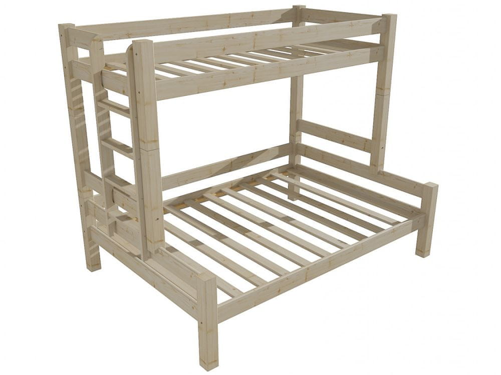 eoshop Poschodová posteľ s rozšíreným spodným lôžkom 8X8 06B (Rozmer: 100/120 x 200 cm, Umiestnenie rebríka: vľavo, Farba dreva: surové drevo)