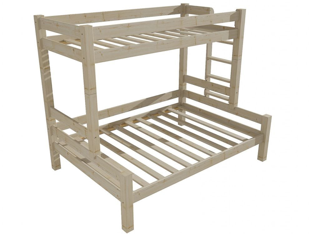 eoshop Poschodová posteľ s rozšíreným spodným lôžkom 8X8 06B (Rozmer: 100/140 x 200 cm, Umiestnenie rebríka: vpravo, Farba dreva: surové drevo)